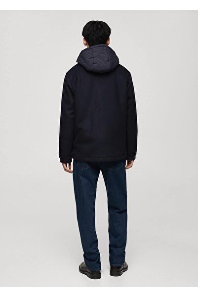 MANGO Man Çıkarılabilir kapüşonlu yün karışımlı palto