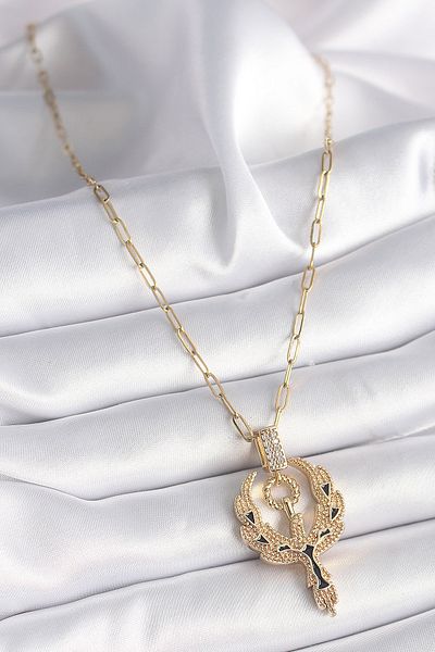 Skygo Gold Colored 316L Steel Zircon Stone Phoenix Model Women's Necklace - Tj-Bko9528