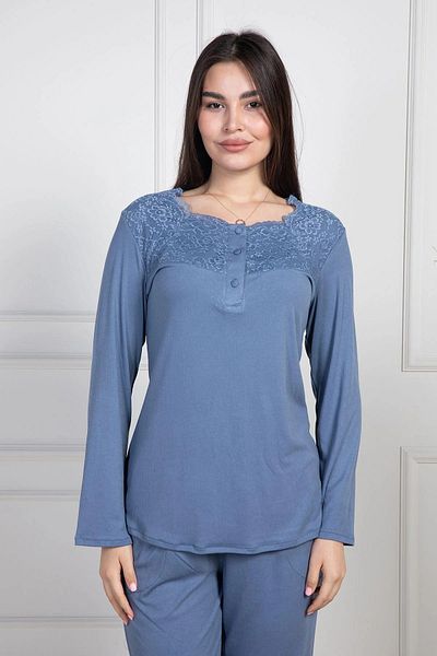 Mecit Pijama Κουμπιά γιακά & Δαντέλα, Μακρυμάνικο, Σετ Γυναικείες Πιτζάμες, Βαμβάκι & Βισκόζη