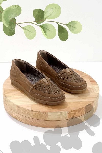 Bambi Γυναικεία Loafer Παπούτσια Mink Nubuck από γνήσιο δέρμα K 01269254801