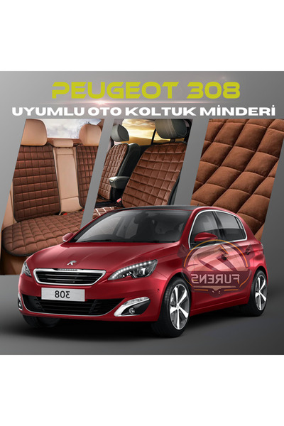 SHOOPLAA بيجو 308 لون بني مجموعة وسائد مقعد السيارة مع جيوب وظهر مقاوم للعرق ...