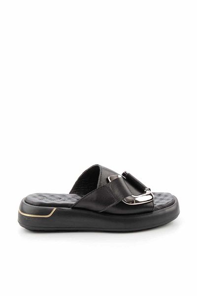 Bambi Black Leather Women's Slippers K04292770203