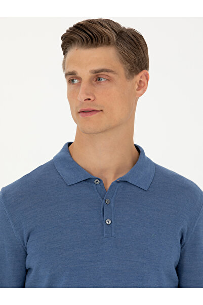 Cacharel Koyu Mavi Slim Fit Polo Yaka Basic Triko Kazak 50270169-VR032