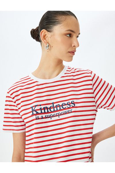 Koton Red Striped Women's T-Shirt - 5Sak50138Ek