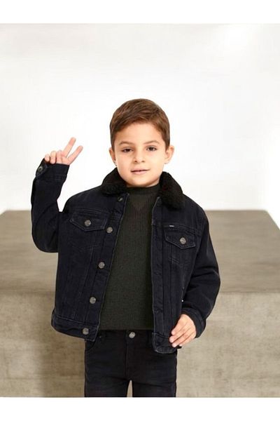 BERNEO Jachetă unisex pentru copii, cu nasturi, cu interior și guler de blană