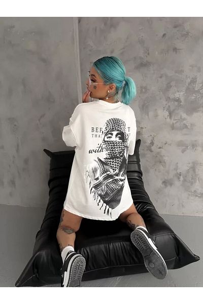 Viyamo Λευκό μπλουζάκι Unisex Oversize με στάμπα