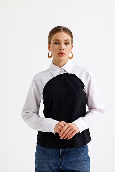 MAMAYAGA Cămașă de damă, alb-negru, 100% bumbac, curbă, mărime mare, sport casual, cu design elegant