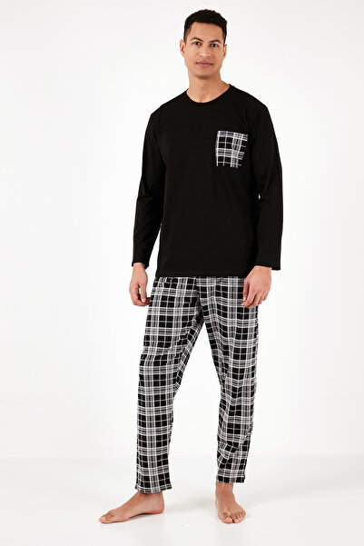 Buratti Καρό τσέπες ελαστική μέση 100% βαμβακερό σετ πιτζάμες κανονικής εφαρμογής Ανδρικά σετ υπνοδωματίων 657200