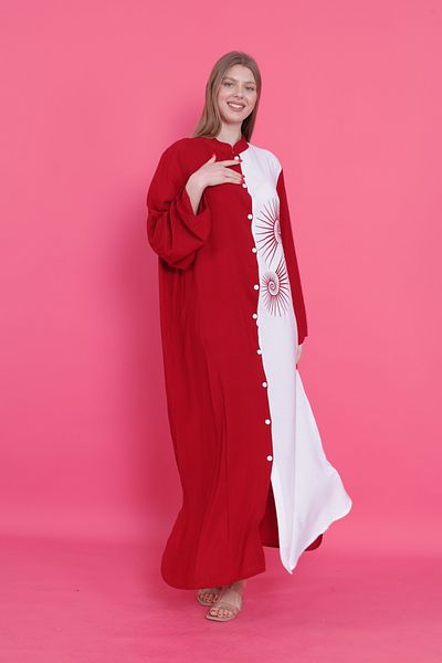 mervemoda Γυναικείο καλοκαιρινό υφαντό φόρεμα με κουμπιά μπροστά