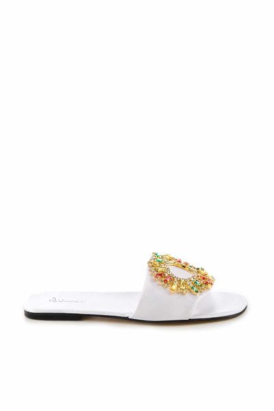 Bambi White Satin Women's Slippers K04192162638