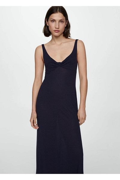 MANGO Woman Λινό φόρεμα με κόμπους