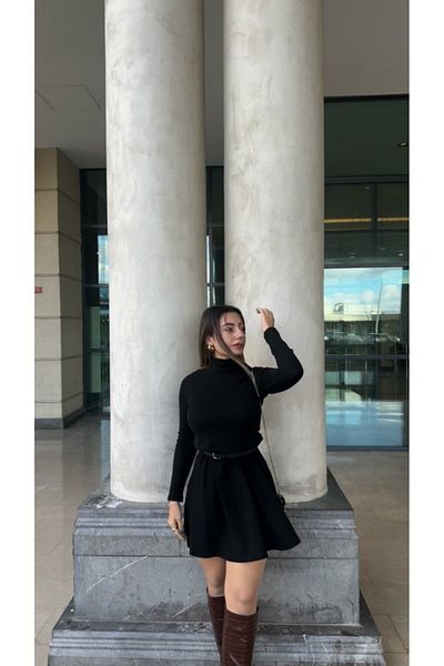 Moda Asmira    Women's Long Sleeve Turtleneck Loose Condo Acrylic Dress