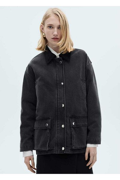 MANGO Woman Corduroy Neckline Pocket Coat