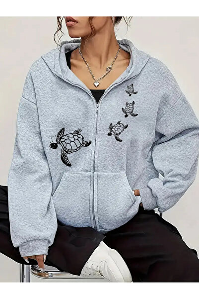 Nebulaa Tekstil سويت شيرت نيبولا كاجوال بقلنسوة بنقشة سلحفاة للجنسين