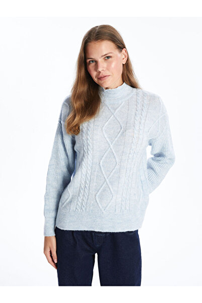 LC Waikiki Blue Half Turtleneck Self-Patterned Women's Knitwear Sweater