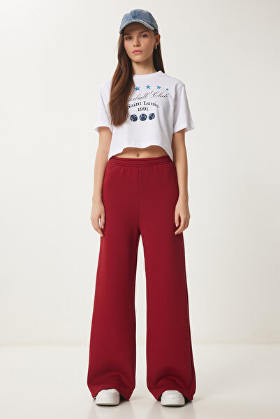 Lovelyİstanbul Claret Red Thick Sweatpants - Φαρδύ ράστερ στα πόδια, Low0031