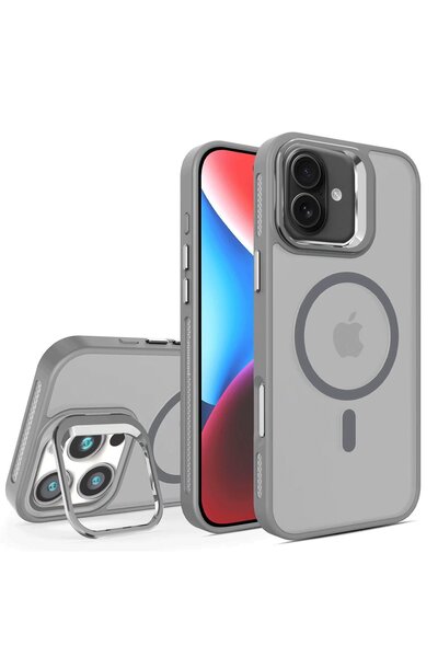 Hatreds iPhone 16 Plus Uyumlu Kılıf Buzlu Tasarımlı Magsafe Lens Standlı Kapak