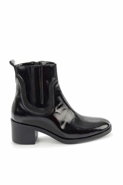 Bambi Black Wrinkled Patent Leather Women's Boots & Bootie K02260021008