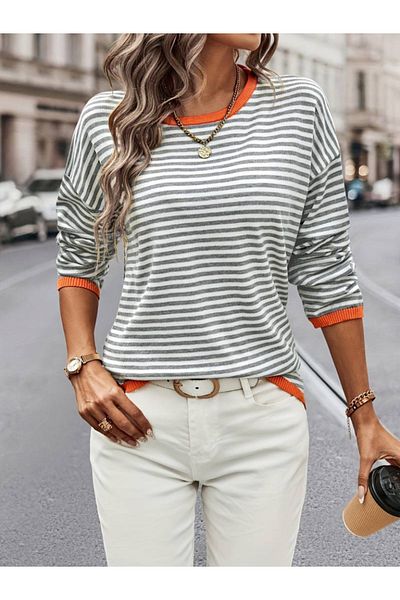 leyla sanat sanata yeni bir bakış açısı Leyla Art a New Perspective on Art Women's Long Sleeve Crew Neck Line Print Knitwear Blouse