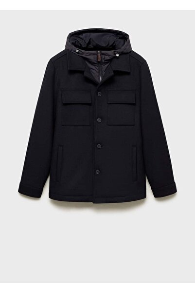 MANGO Man Çıkarılabilir kapüşonlu yün karışımlı palto