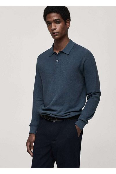 MANGO Man Mikrostrukturovaný bavlněný trikotový svetr polo