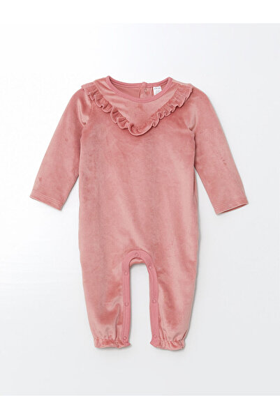 LC Waikiki Pink Crew Neck Velvet Baby Girl Romper