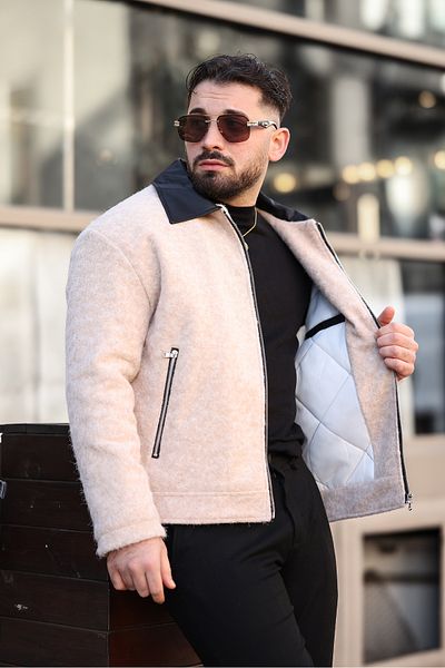 MİS MODA Men's Winter Short Coffee Coat