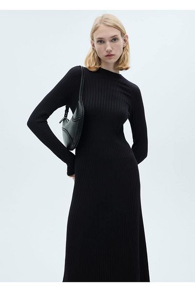 MANGO Woman Perkins-Kragen-Trikotkleid in A-Linie