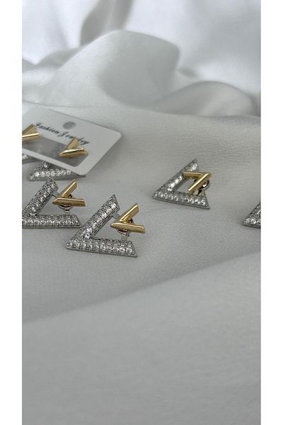 NİSA HOME Two Color Detailed V Model Design Earrings Stylish Design Gift for Lover