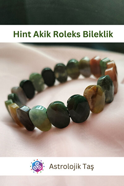Astrolojik Doğal Taş Hint Akik Doğal Taş Roleks Bileklik - Oval Hint Akik Taşı