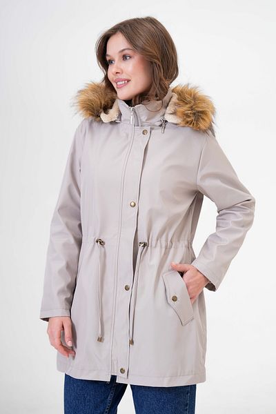 Butik Palton de damă de mărime mare, căptușită cu blană, cu buzunar, cu închidere cu apăsare, cu șireturi în talie