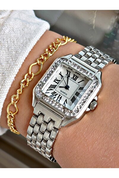 Tisaati Women's Premium Roman Numeral Stone Wristwatch - Special Design Brace...