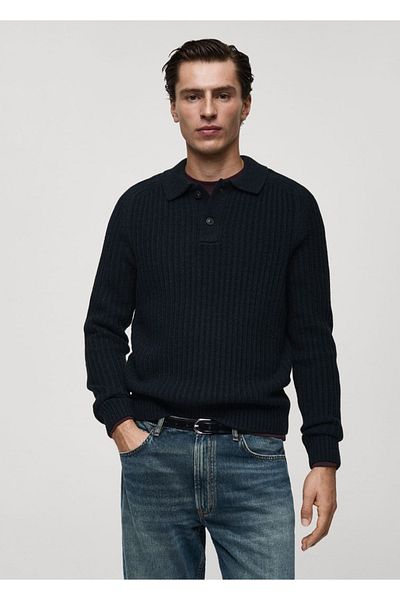 MANGO Man Ribbed Knitwear Polo Neck Sweater