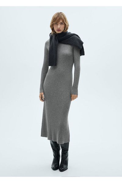 MANGO Woman Perkins-Kragen-Trikotkleid in A-Linie