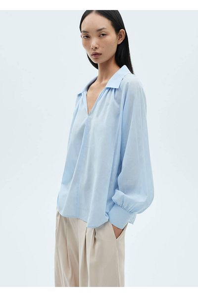 MANGO Woman Cotton Blouse with Puffy Sleeves