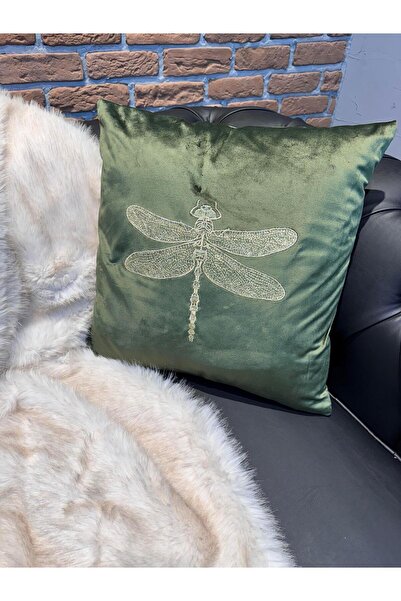 ref crea Green Dragonfly Embroidered Throw Pillow Cover