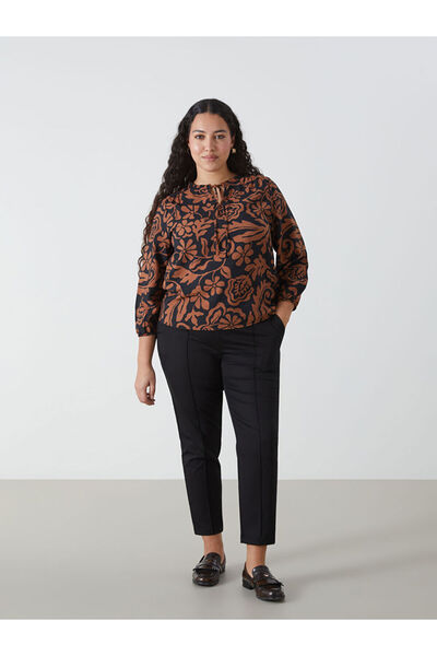 LC Waikiki Brown Tie Collar Patterned Women's Blouse