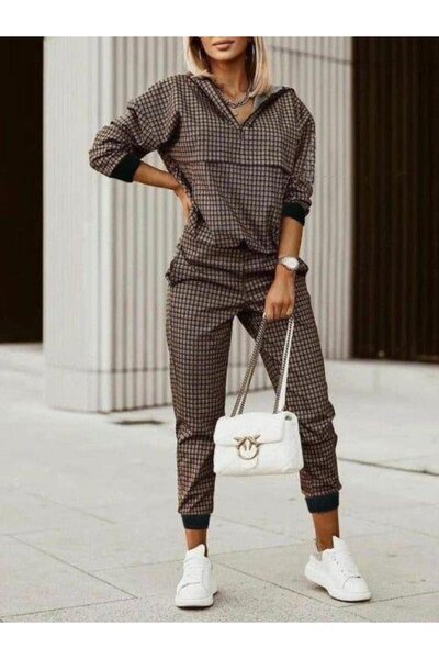 ALPACO    طقم نسائي مزدوج بغطاء للرأس وتفاصيل سحاب من القماش بخيطين