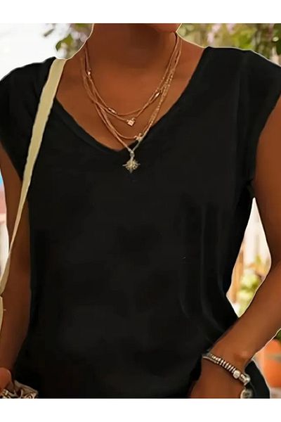 Modayakamoz Γυναικεία κοντομάνικη μπλούζα βισκόζης με λαιμόκοψη V