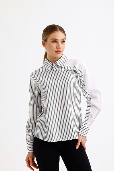 MAMAYAGA Bluză cu mâneci cu rever cu design special pentru femei, cu garnitură în dungi, cămașă elegantă din bumbac