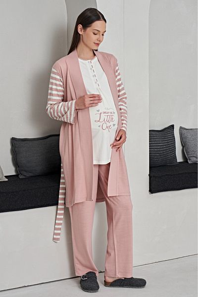 Reyhanlar Women's Winter Raised Combed Cotton Long Sleeve Maternity Maternity Triple Suit