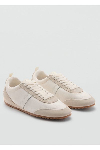 MANGO Woman Leather Paneled Canvas Sneakers