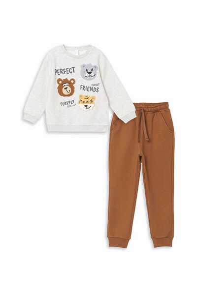 LC Waikiki Set of 2 Crew Neck Printed Sweatshirt and Sweatpants for Baby Boy - W4Jy96Z1