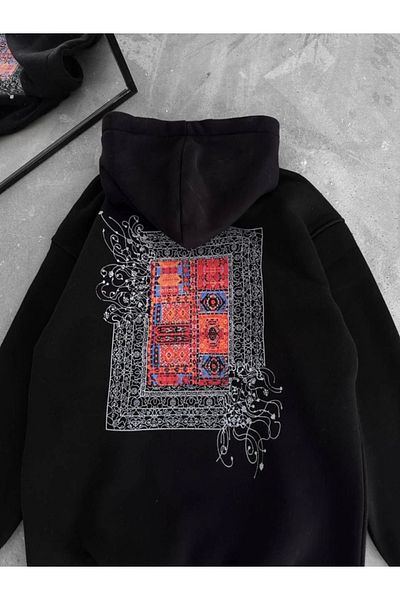 İpeksi Silky Long Sleeve Hooded Front and Back Printed Sweatshirt - Black