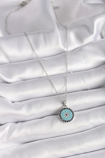 Skygo 316L Steel Silver Color Chain Evil Eye Bead Medallion Model Women's Necklace - Tj-Bko9485