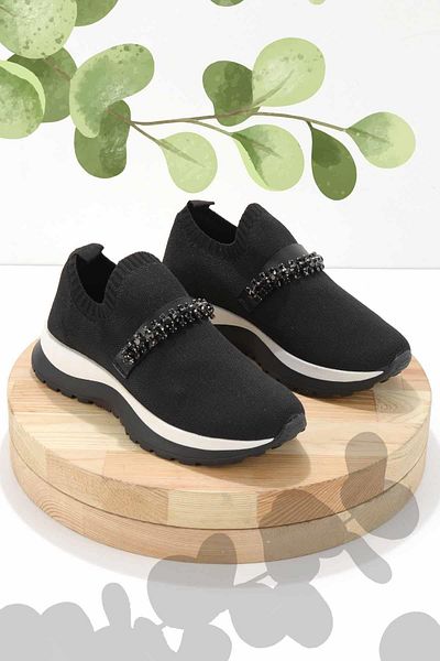 Bambi Black Knitwear Women's Sneaker K01673050882