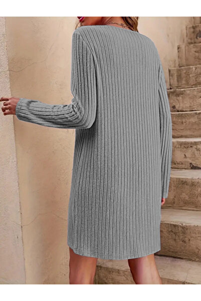 Femella Women Fashion Kadın Uzun Kollu V Yakalı Kısa Şardonlu Kaşkorse Kışlık Trend Elbise