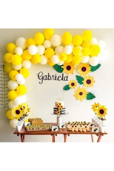 BALON DİYARI 50 Adet Sarı Beyaz Papatya, Limon, Ananas Balon Parti Konsept Seti