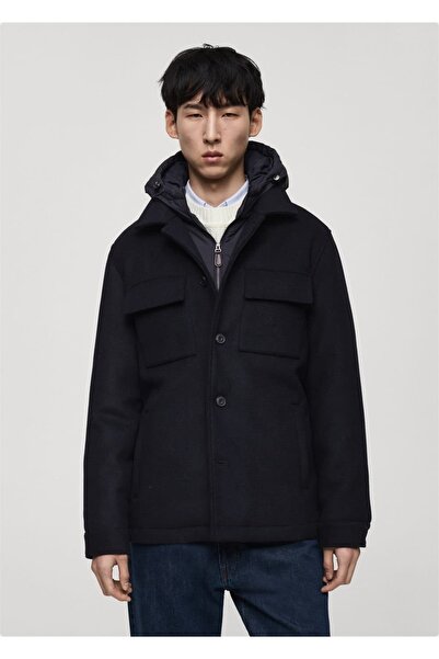 MANGO Man Çıkarılabilir kapüşonlu yün karışımlı palto