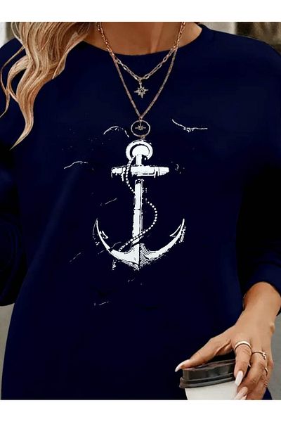 Bay Şapkacı Silky Women's Long Sleeve Crew Neck Patterned Viscose Two Thread Blouse